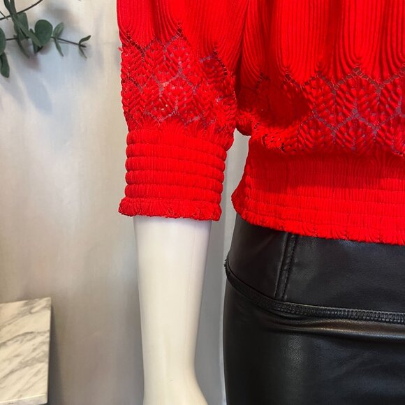 Dynamite 3/4 Sleeve Hot Red Top Off Shoulder Knit Top Size S - Picture 6 of 9